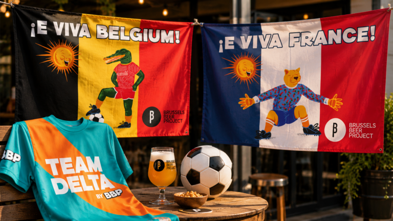 Personalisierte WM-Flaggen für die Aktivierung von Brussels Beer Project